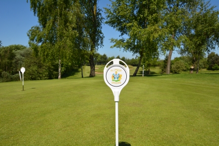 putting green flag with logo shield top